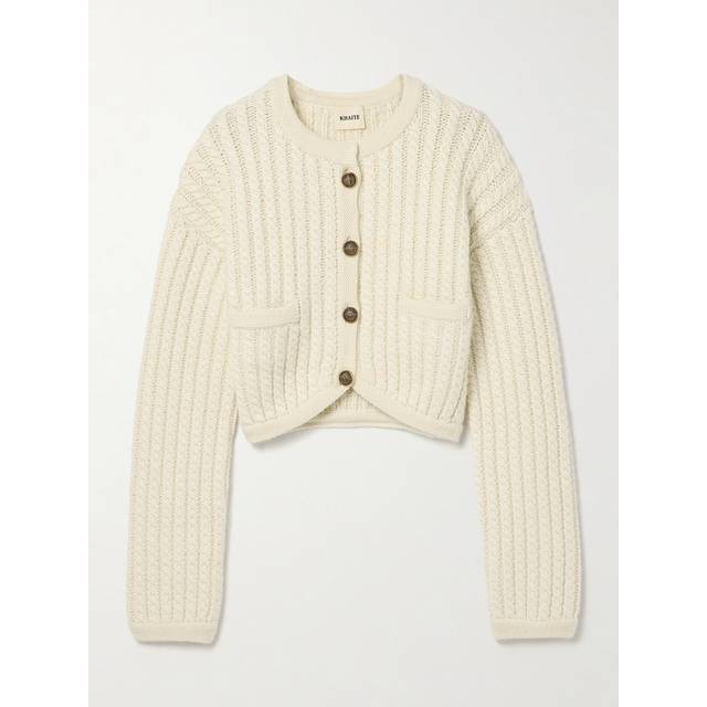 Balser Cashmere Cable-Knit Crop Cardigan - CREAM - Large