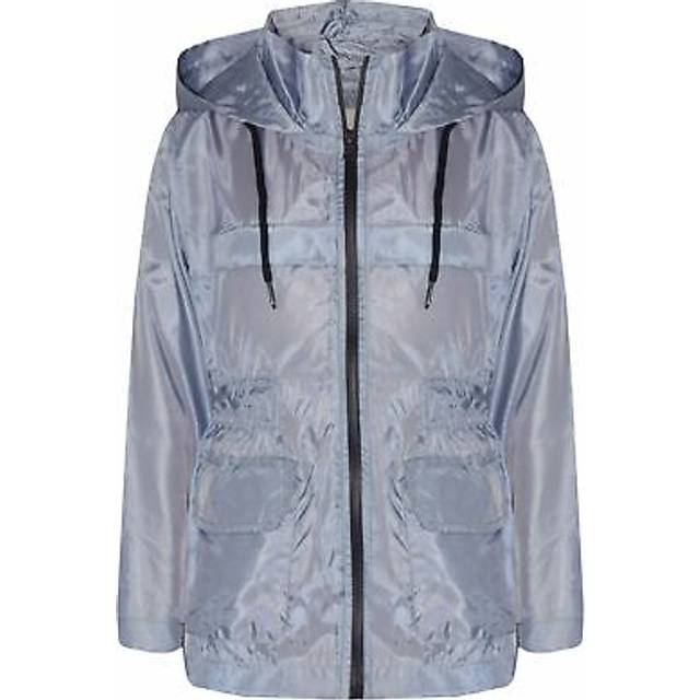 (7-8 Years) Girls Boys Raincoat Jackets Kids Silver Lightweight Hooded Cagoule Rain Mac 5-13