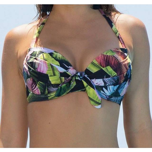 Pour moi bikini top orchid luxe green floral size 32e padded halter neck