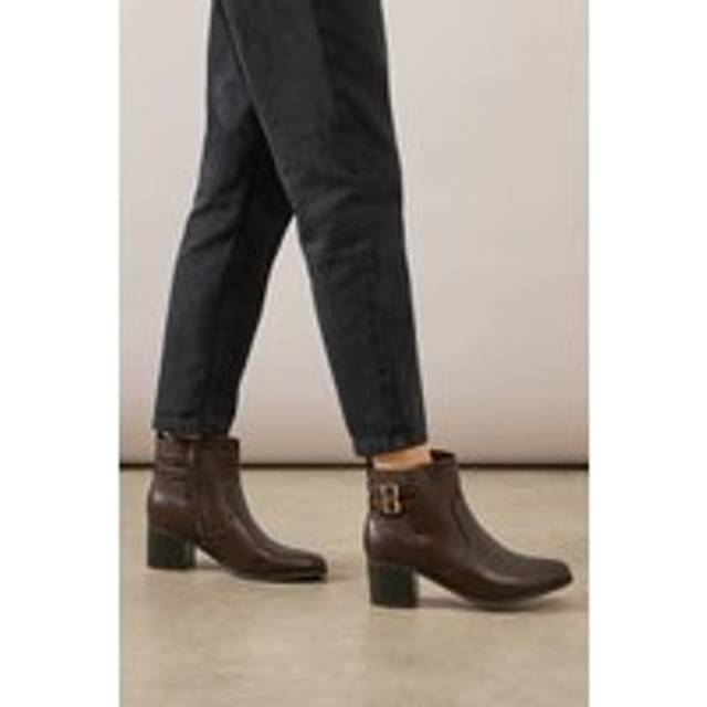 Womens Good For The Sole: Marilyn Medium Block Heel Double Buckle Ankle Boot - Brown - 3