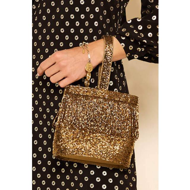 RIXO Zenni - Beaded Gold Beaded Silk Bag Regular / ONE-SIZE