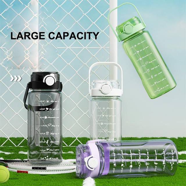 2000ML Large Capacity Sports Water Bottle with Straw Outdoor Fitness Portable Water Cup Leak-Proof 1500ML white