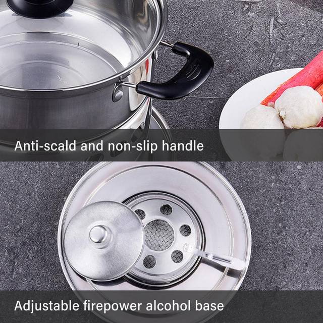 Outdoors Stainless Steel Alcohol Stove with Pot Portable Burner Rustproof Anti-corrosion Cooking silver