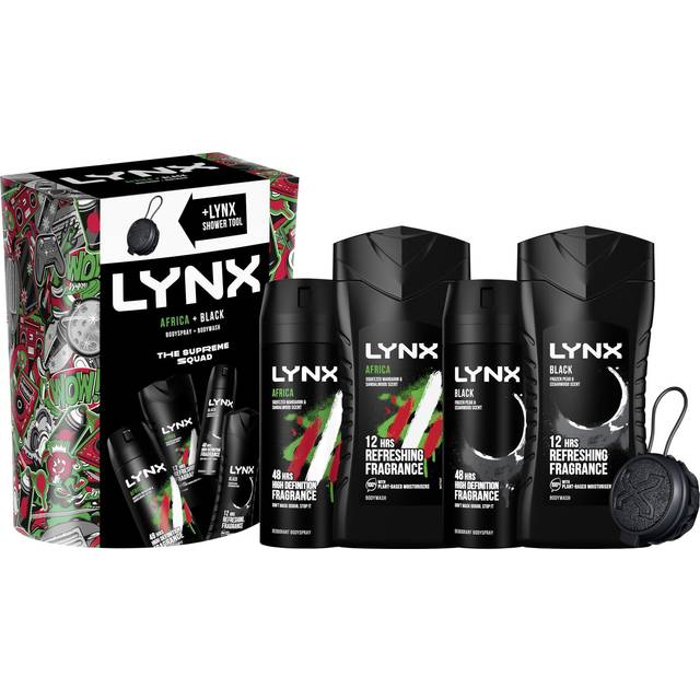 Africa & Black The Deodorant Gift Set Shower Tool, 2x Body Wash & 2x Body Spray perfect for his daily routine 4 piece