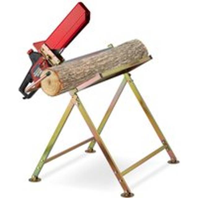 Relaxdays - Sawhorse, Wood Sawing, 120 kg, Foldable, Work Bench and Chainsaw Holder, Firewood, Sturdy Steel, Metal, Gold