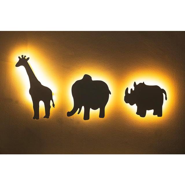 Kids Night Light Safari Set 3pc Giraffe Elephant Rhino Nursery Led Animal Mural