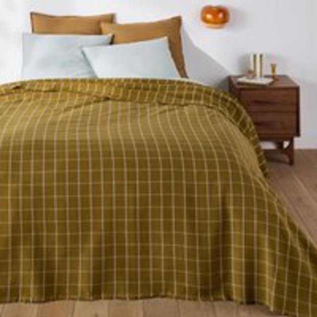 Lina Cotton/Linen Bedspread - Checked - 180X230CM