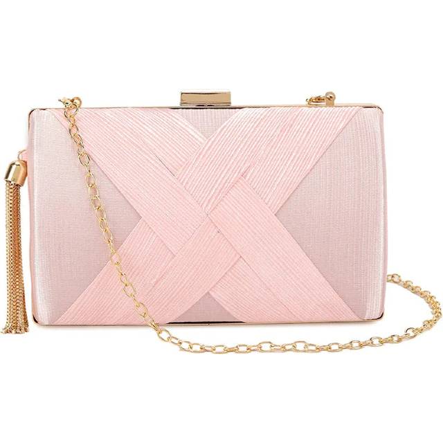 Pink Satin Clutch Bag With Tassels - One Size