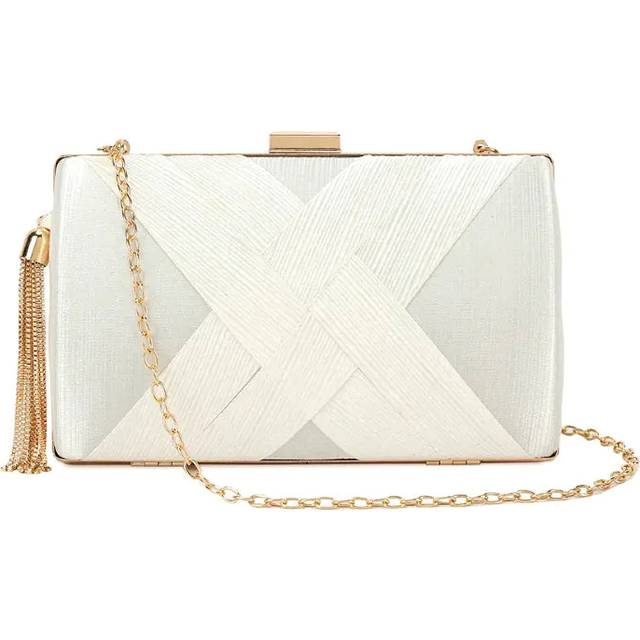 Ivory Satin Clutch Bag With Tassels - One Size