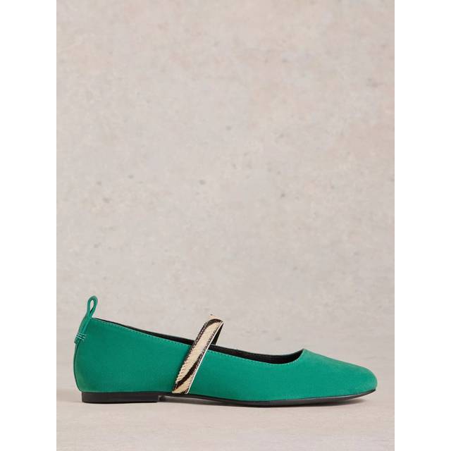 Whte Stuff Minnie Suede Zebra Strap Ballerina Pumps, Bright Green