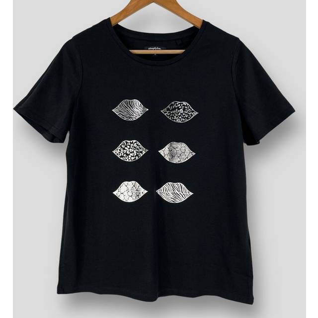 Simply be womens lips print black t-shirt size uk-10 eu-38 brand