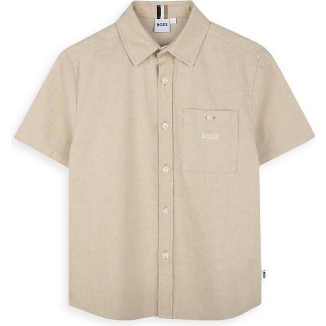BOSS for boy. J52008 Beige short sleeve shirt (8años= 126cm), Casual, Cotton, children's fashion