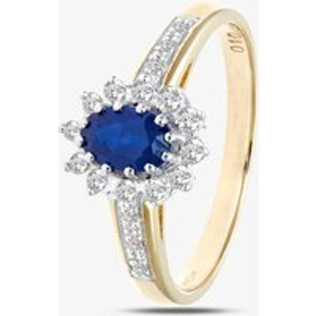 9ct Yellow Gold Sapphire 0.10 Ct Diamond Cluster Ring PR04767Y SA M