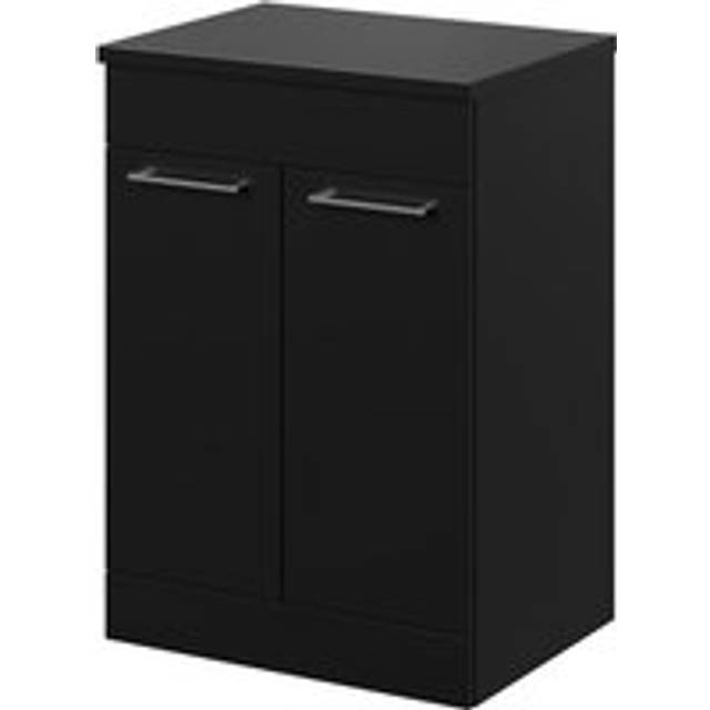 Napoli Floor Standing Vanity Unit for Countertop Basins with 2 Doors and Chrome Handles | Matt Black | MDF | 600mm