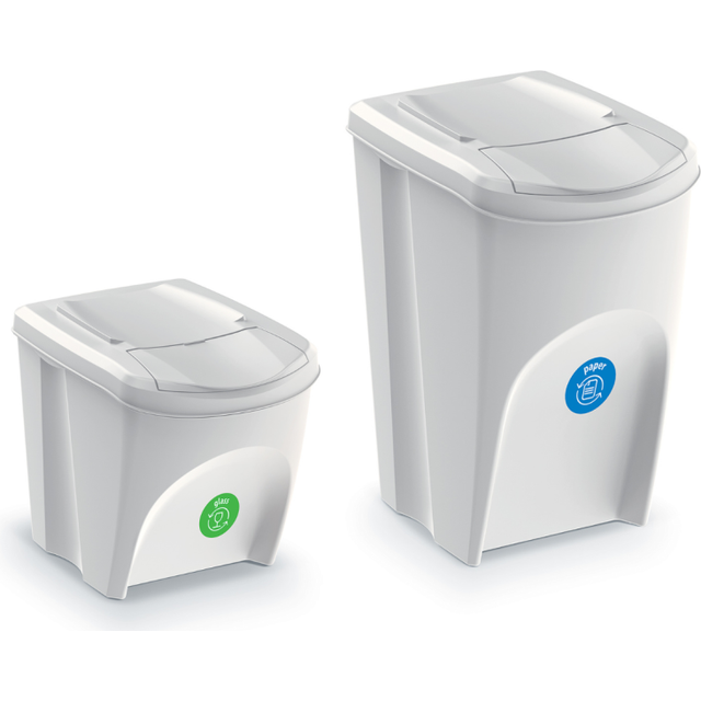 (1x 35L + 1x 25L) Recycling Bin Stackable Plastic Sorting Box White