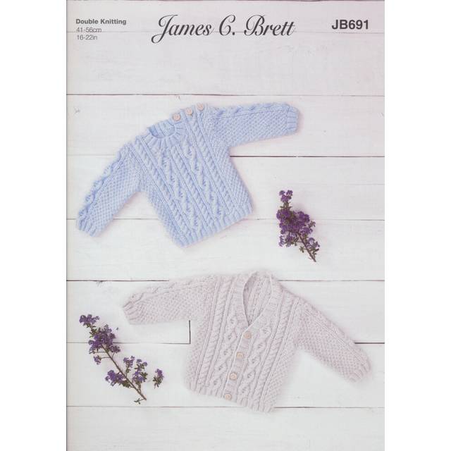 James Brett JB691 Knitting Pattern Baby Cabled Cardigan & Sweater