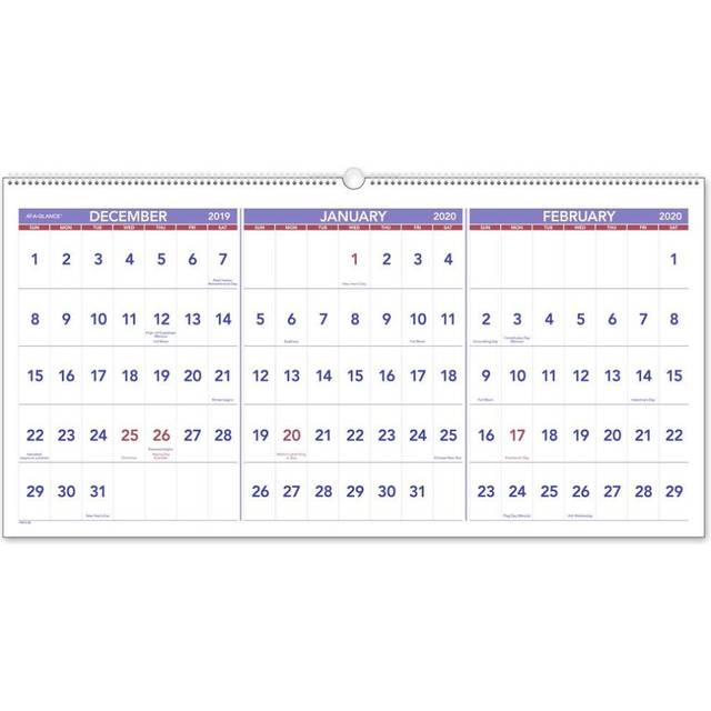 AT-A-gLANcE 2020 Wall calendar  3-Month Display  23-12 x 12  Large  Wirebound  Horizontal PM1428