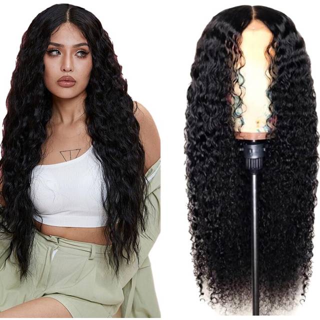 ExdAs 26 Inch Long Curly Lace Front Wigs Deep Wave Human Hair Wig Lace Closure Wigs High Definition Transparent Lace Frontal Wigs for Black Women Midd