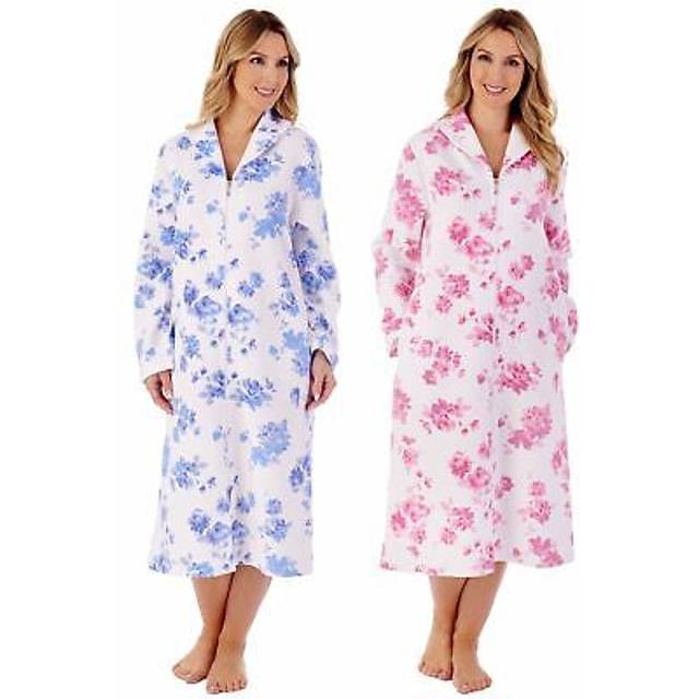Slenderella mock quilt zip robe ladies 45" cotton rich floral dressing gown
