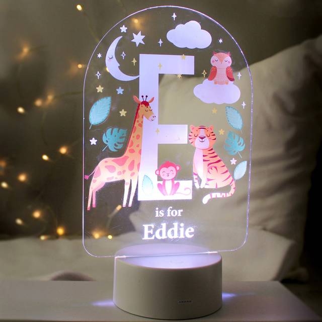 Personalised Animal Alphabet Colour Changing Night LED Light - White