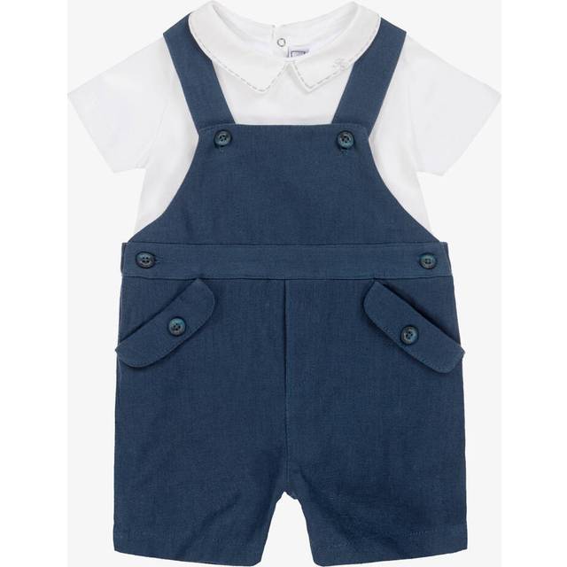 Tartine Et Chocolat Boys Beige Linen Dungaree Shorts Set - 9 month