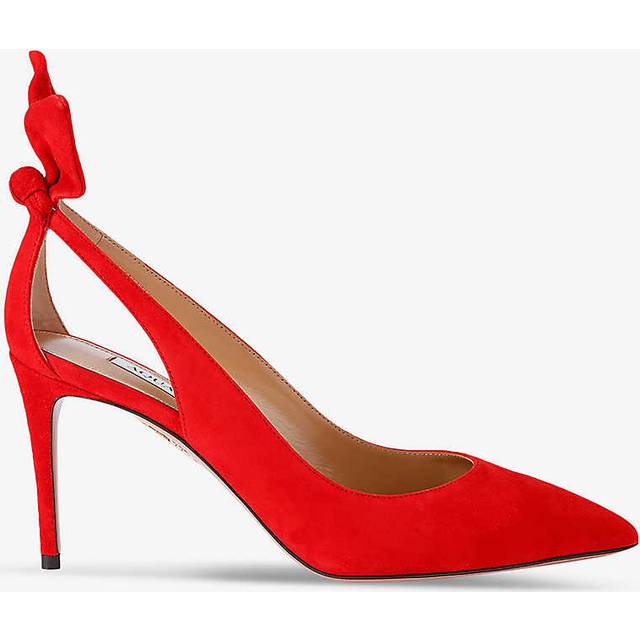 Aquazzura Womens Red Bow-embellished Heeled Suede Pumps Eur 40 / 7 Uk Women - RED