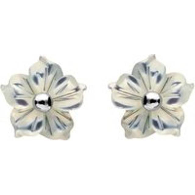 Sterling Silver White Mother of Pearl Tuberose 8mm Carnation Stud Earring