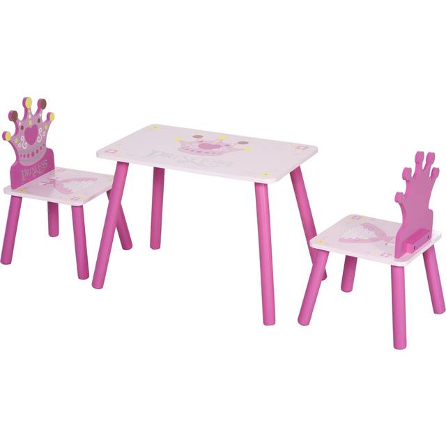 3 pcs kids princess & crown chair table set home furniture 2-4 yrs pink homcom
