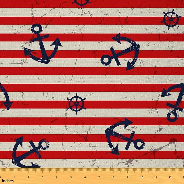 Anchor Fabric by The Yard for Chairs Rudder Blue Red White Fabric,1
