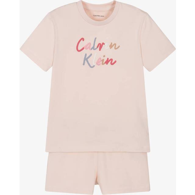 Calvin Klein Girls Pink Colour Logo Cotton Shorts Set - 3 month