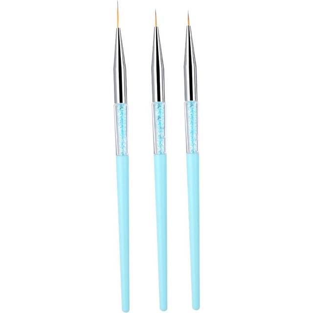 3pcs Nail Art Dotting Liner Brush UV Gel Painting Pen Drawing Tool Set Rhinestone Handle (Blue)