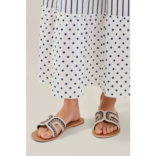 Wide Fit Cut-out Bead Slide Sandals Black, Size: 40 - Accessorize