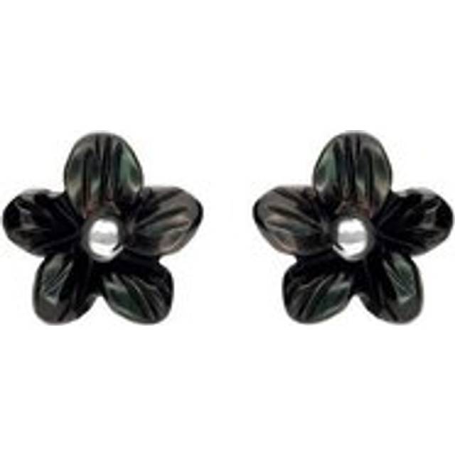Sterling Silver Dark Mother of Pearl Tuberose 8mm Pansy Stud Earrings