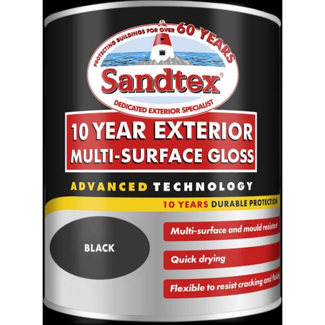 Sandtex 10 Year Exterior Multi-Surface Gloss Paint, Black 750ml