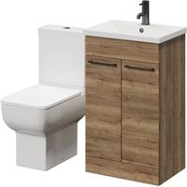 Wholesale Domestic Alessio Vanity Unit and Toilet Suite including Open Back Toilet and Floor Standing Vanity Unit | Tobacco Oak | MDF | 500mm