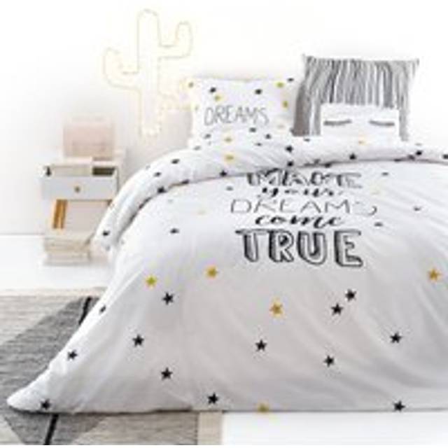 Fringe Star Cotton Duvet Cover - white/black/gold-coloured - KING (240X220cm)