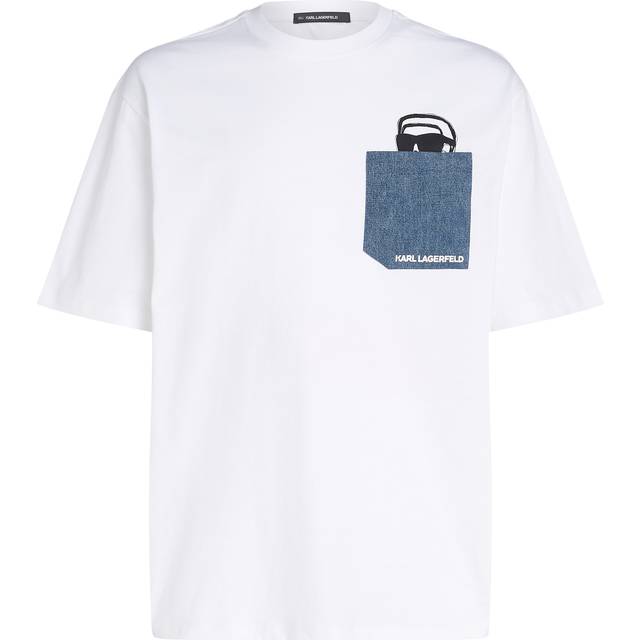 Karl Lagerfeld, Ikon Denim Pocket T-shirt, Man, White, Size: L