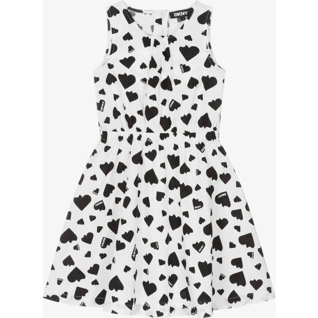 Dkny Girls White & Black Cotton Hearts Dress - 5 year
