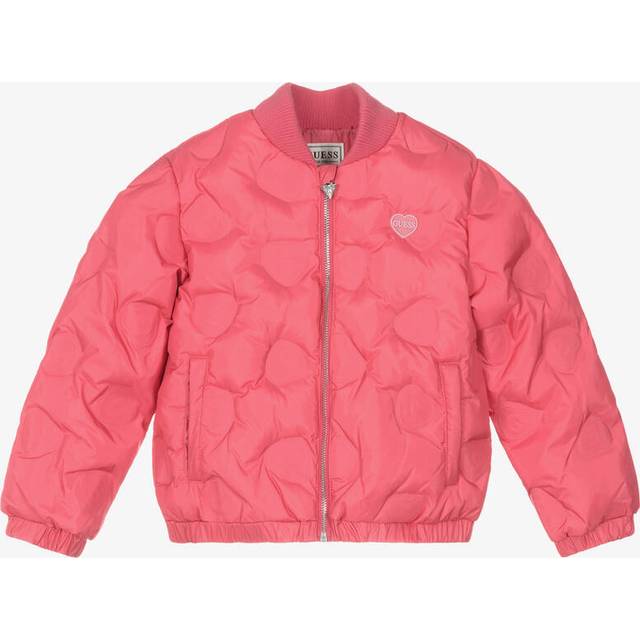 Guess Girls Pink Satin Heart Bomber Jacket - 12 month
