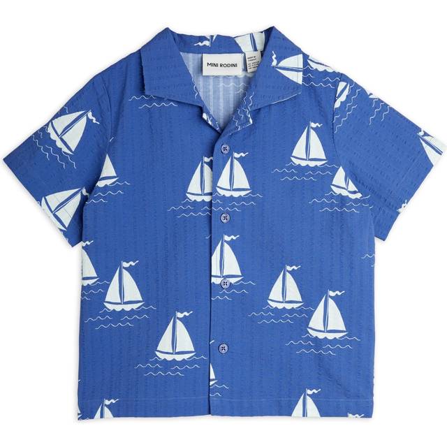Mini Rodini, Shirts, male, Blue, 18 M, Blue Sailing Boats Shirt