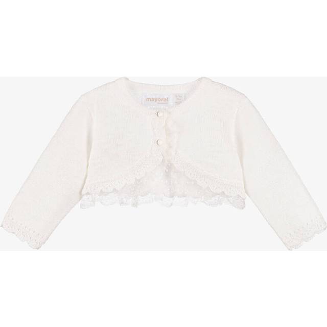 Mayoral Newborn Baby Girls Ivory Lace Trim Bolero Cardigan - 4-6 month