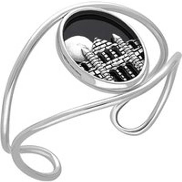 Sterling Silver Whitby Jet Gothic Moon and Abbey Cuff Bangle - Option1 Value Silver