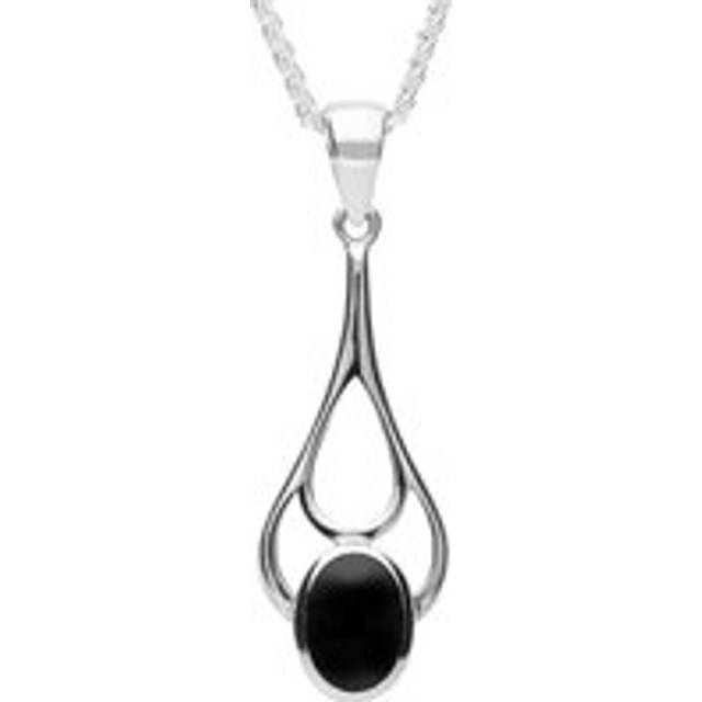 Sterling Silver Whitby Jet Oval Spoon Necklace - Silver