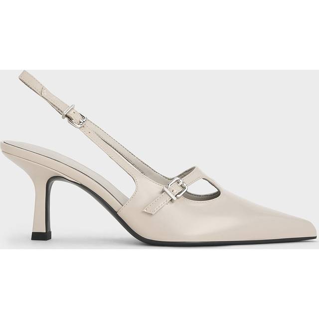 Charles & Keith - T-Bar Pointed-Toe Slingback Pumps - Light Grey - UK 7