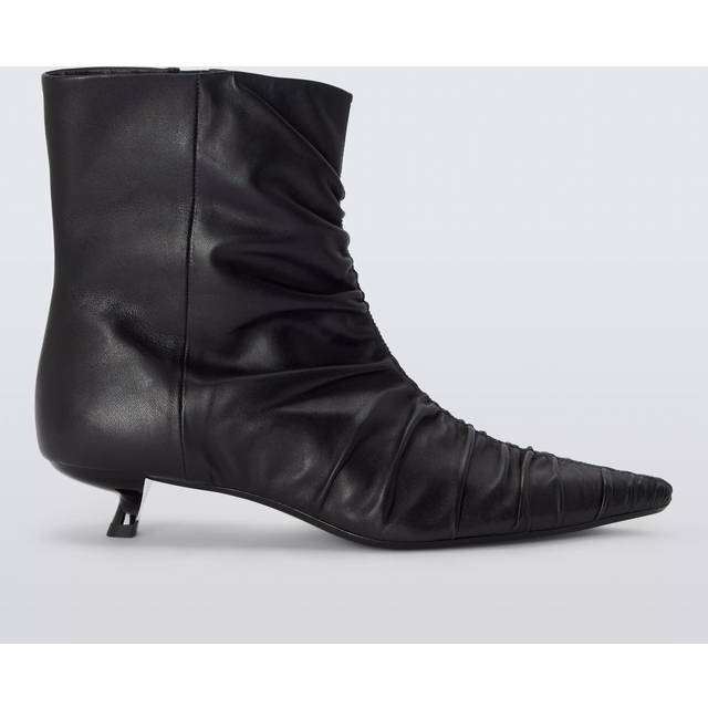 John Lewis Presley Leather Ruched Kitten Heel Ankle Boots, Black