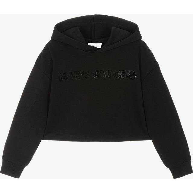 Marc Jacobs Sort Crop Sweatshirt med Rhinestone Logo - Sort