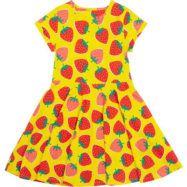 Frugi Kids' Spring Organic Cotton Strawberry Skater Dress, Yellow