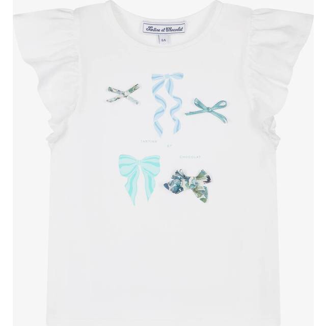 Tartine Et Chocolat Girls White Cotton Bows T-Shirt - 4 year