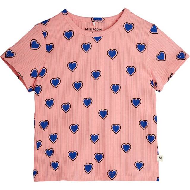 Mini Rodini GOTS Outlined Hearts Aop T-shirt Pink | Rosa | 128/134 cm