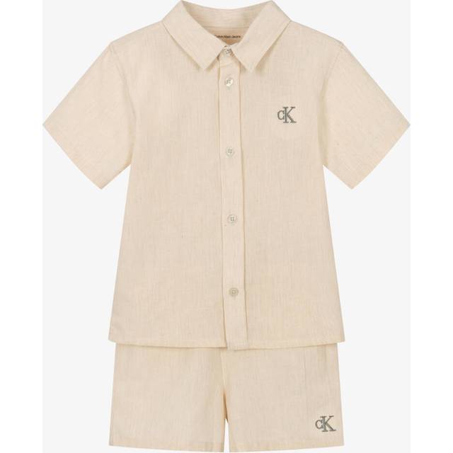 Calvin Klein Boys Beige Cotton & Linen Shorts Set - 9 month